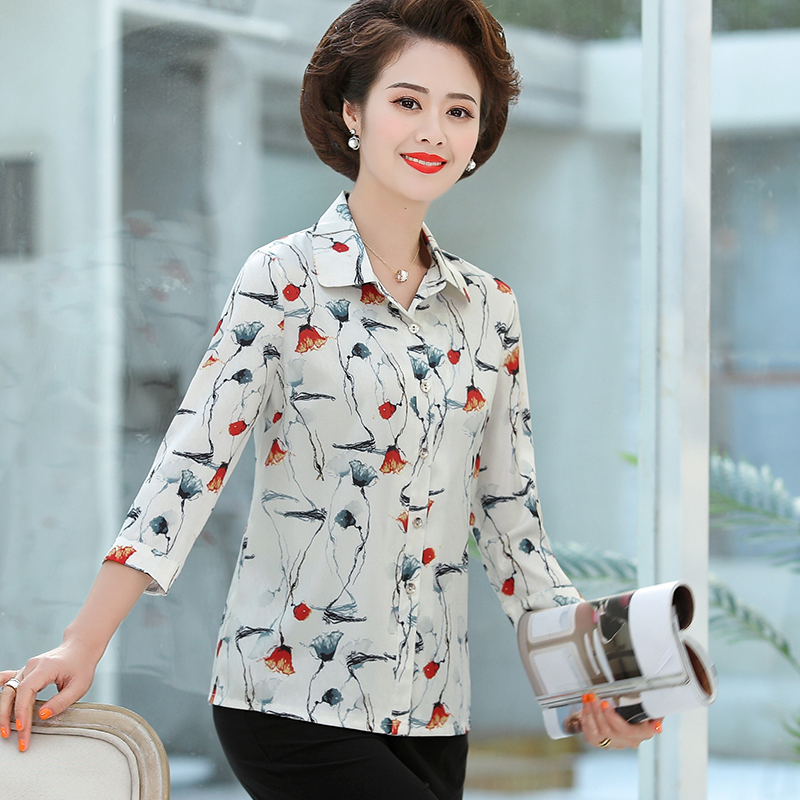 2020新款中年女碎花妈妈春夏装衬衫 xniguerl雪妮娇兰中老年女装