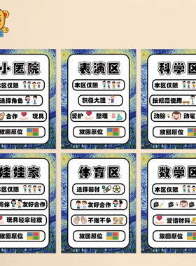 幼儿园梵高主题区角进区规则标识