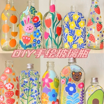 DIY Hand-painted Glass Bottles Children Handmade Material Bags Painted Graffiti Lucky Stars Bottle Creative Decorative Vase