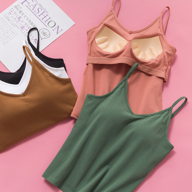 法曼薇旗舰店纯棉吊带背心女内搭带胸垫美背吊带打底背心一体式外穿网红爆款3