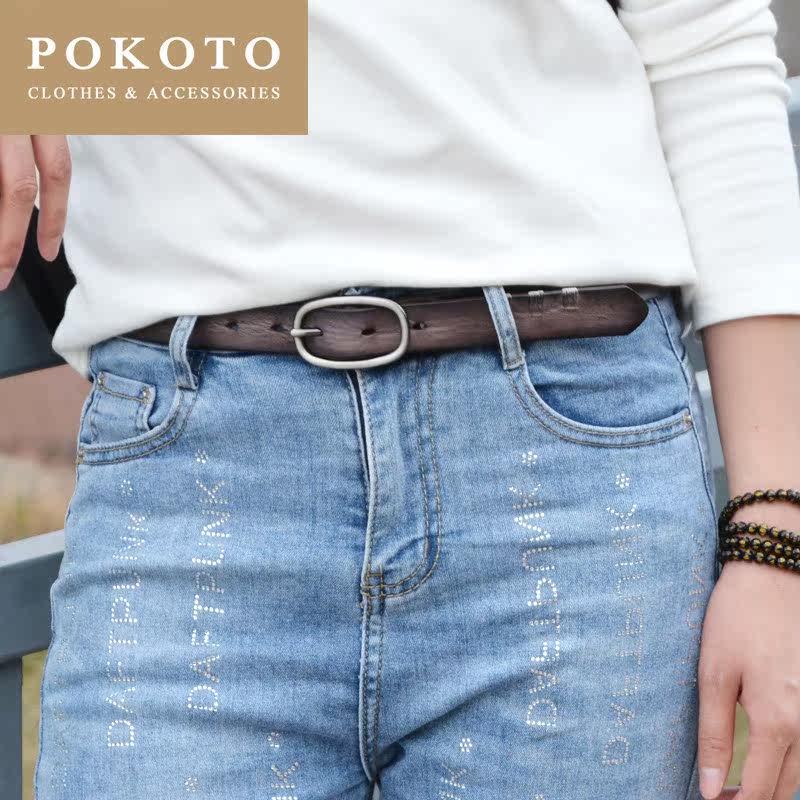 轻奢女纯牛皮手工复古青年休闲皮带 pokoto腰带/皮带/腰链