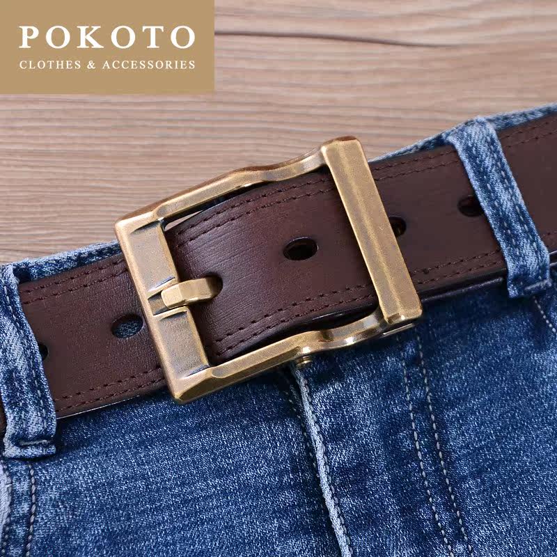 轻奢品牌单层头层牛皮青年休闲针扣 pokoto腰带/皮带/腰链