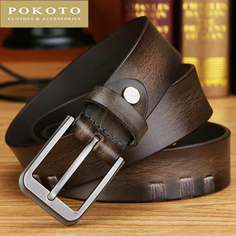 轻奢品牌男士手工休闲针扣真皮腰带 pokoto腰带/皮带/腰链