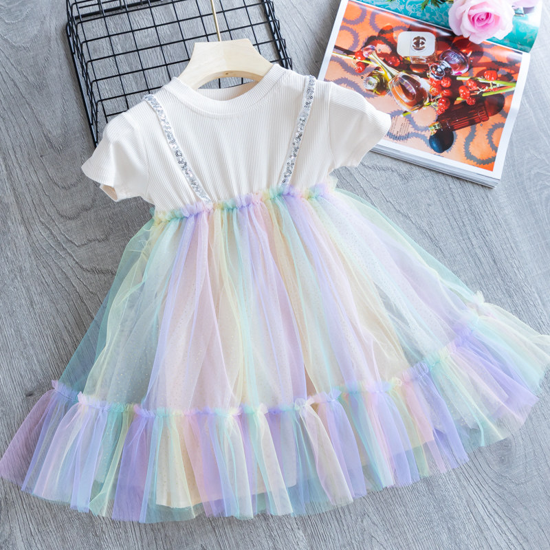 女童夏装2020新款连衣裙3 6彩虹裙 pokoto连衣裙