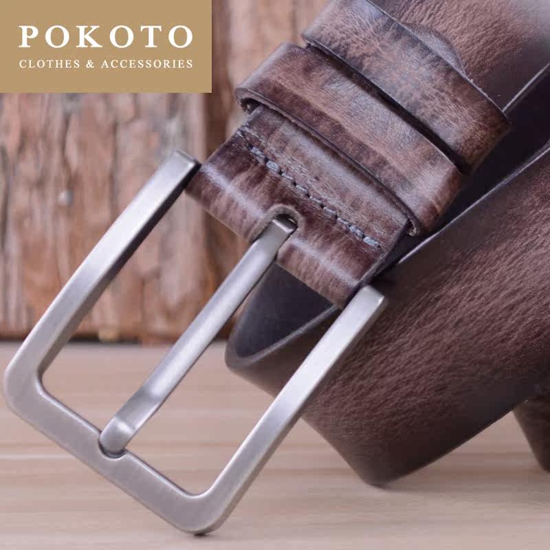 轻奢皮带男士针扣青年头层牛皮腰带 pokoto腰带/皮带/腰链