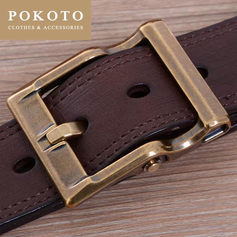 轻奢品牌单层头层牛皮青年休闲针扣 pokoto腰带/皮带/腰链