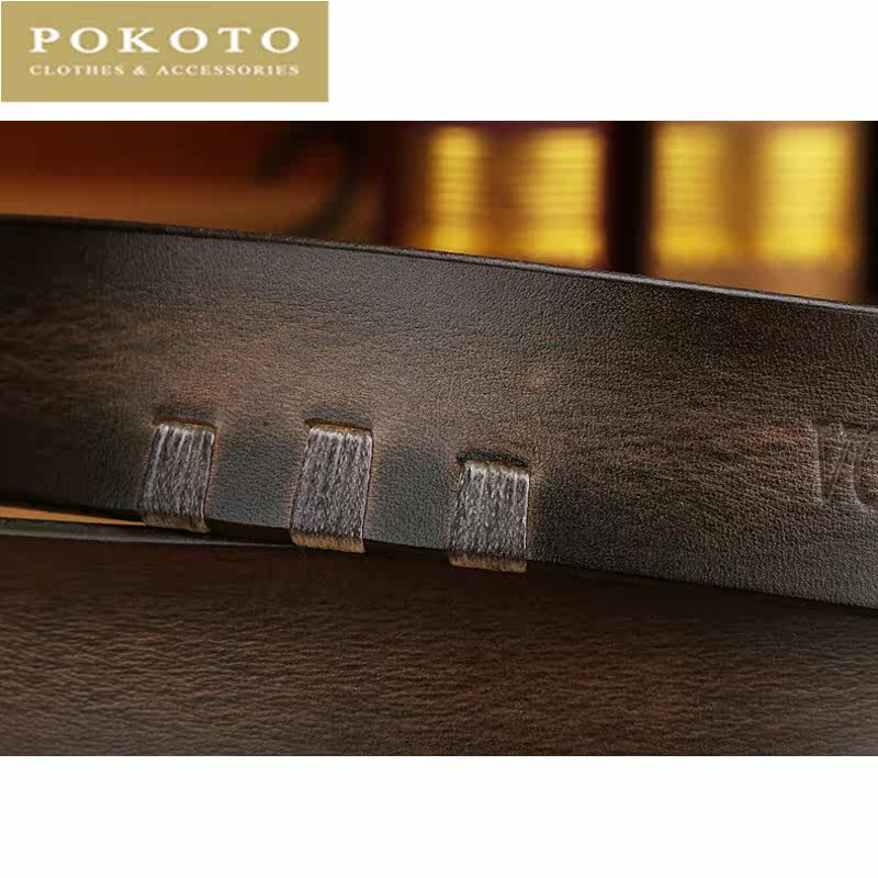 轻奢品牌男士手工休闲针扣真皮腰带 pokoto腰带/皮带/腰链
