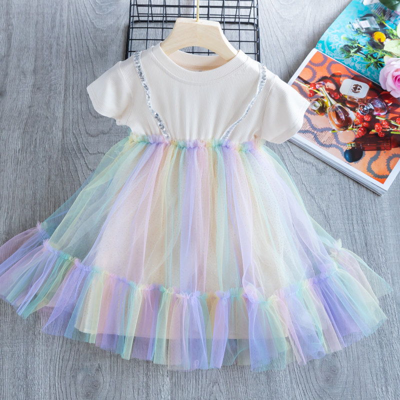 女童夏装2020新款连衣裙3 6彩虹裙 pokoto连衣裙