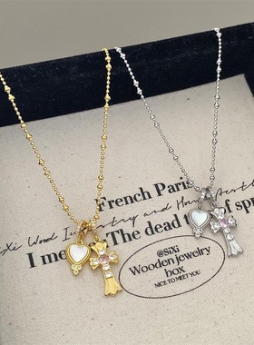 十字架爱心项链女轻奢小众设计感锁骨链2025新款爆款颈链配饰