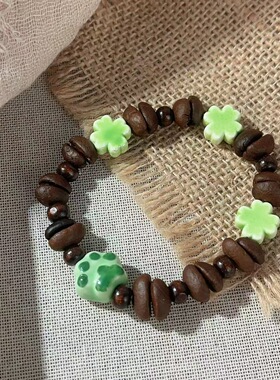 2026新款咖啡豆新中式陶瓷花朵猫爪手链原创设计精致手链手串