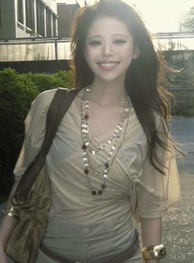 法式复古彩色玻璃串珠多层项链女款轻奢高级感时髦百搭叠戴毛衣链