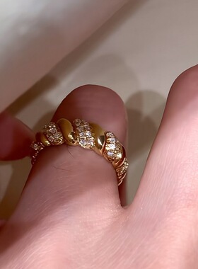 「金缕流光」复古金色细闪麻花戒指女欧美风轻奢高级感气质食指戒