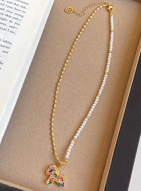 七彩锆钻小马项链高级感时尚闪亮2025新款百搭设计感复古拼接项链