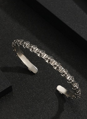 欧美复古做旧十字架手镯男女款个性小众设计感开口情侣款手环手饰