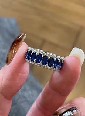 vintage蓝宝中古食指戒小众高级感戒指精致叠戴气质通勤百搭手饰
