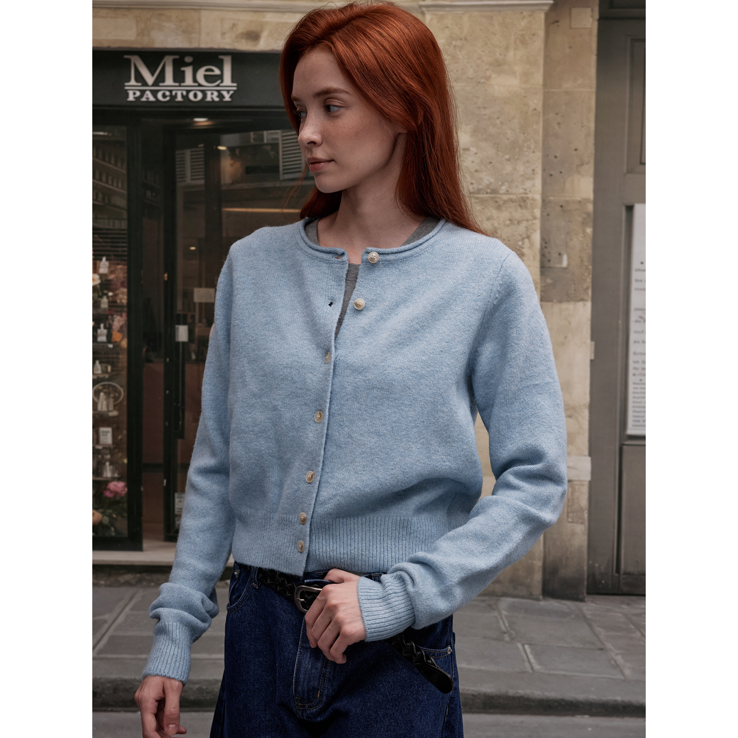 MADWITCH复古圆领花纱针织开衫女秋冬休闲百搭慵懒感卷边短款外套 - 图1