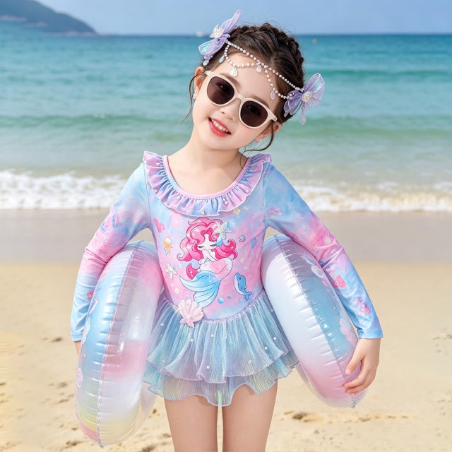ເດັກຍິງແຂນຍາວຫນຶ່ງສິ້ນ swimsuit mermaid Princess dress