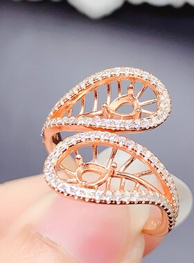 S925银戒指空托水滴3*4mm2粒活口