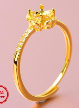 S925银戒指空托圆5*5mm彩宝托