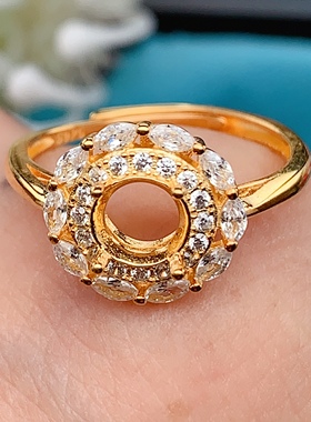 纯银戒指空托欧美豪华闪亮款镶嵌