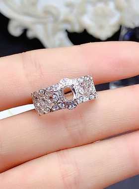 蜂巢椭圆18K金4*5戒指空托纯银