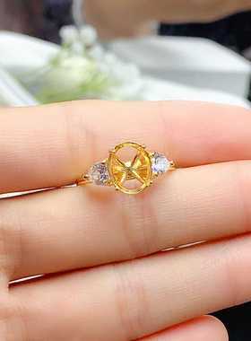 开口椭圆戒指空托精工纯银小清新