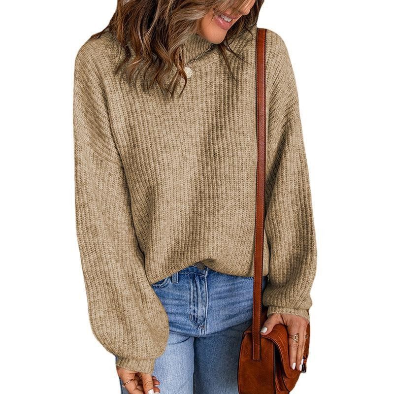 秋衣女外穿欧美风外贸新款高领纯色宽松套头亚马逊毛衣女款,淘宝优惠券,粉丝福利购,淘宝优惠卷