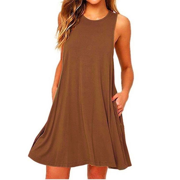 欧美夏季时尚无袖口袋背心爆款新款纯色连衣裙女装,淘宝优惠券,粉丝福利购,淘宝优惠卷