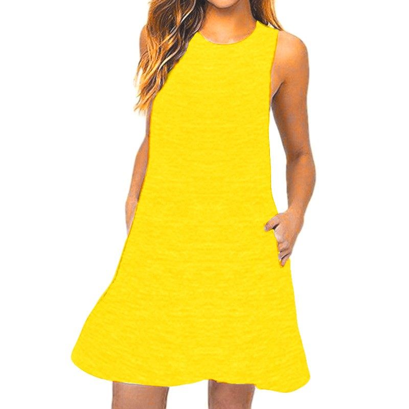 欧美夏季时尚无袖口袋背心爆款新款纯色连衣裙女装,淘宝优惠券,粉丝福利购,淘宝优惠卷