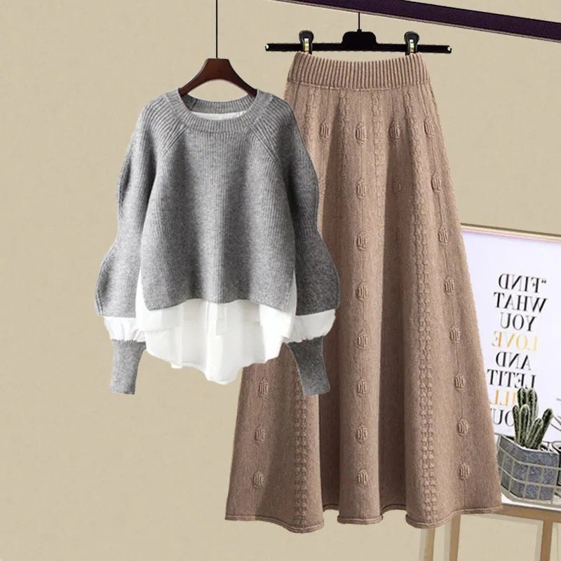 秋冬套装女新款时尚穿搭洋气宽松慵懒风卫衣显瘦半身裙两件套 - 图0