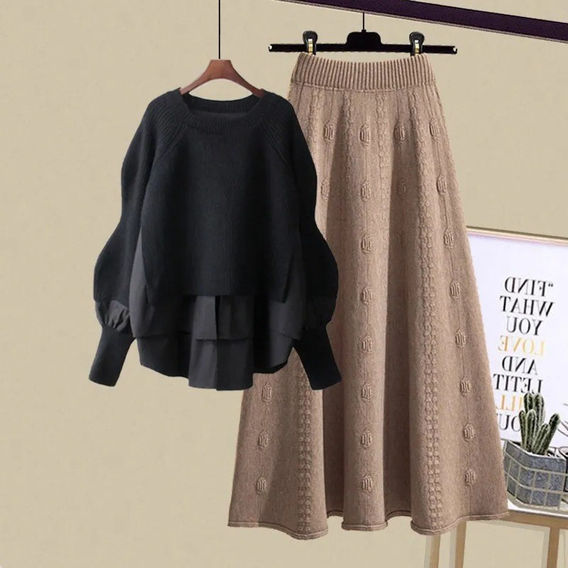 秋冬套装女新款时尚穿搭洋气宽松慵懒风卫衣显瘦半身裙两件套 - 图2