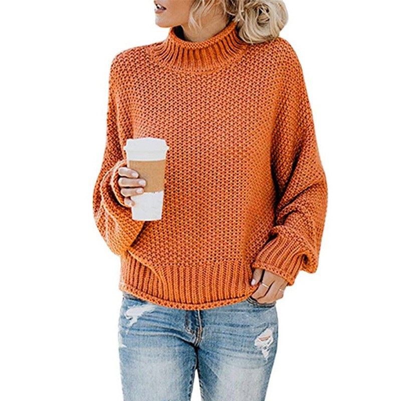 秋冬新款针织衫毛衣跨境欧美外贸亚马逊粗线套头高领毛衣女款,淘宝优惠券,粉丝福利购,淘宝优惠卷
