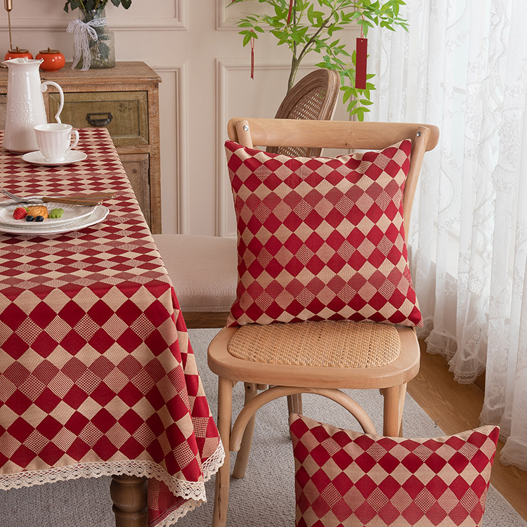 新年过年红色格子餐桌布茶几复古氛围感轻奢高级感结婚防水圆桌布,淘宝优惠券,粉丝福利购,淘宝优惠卷