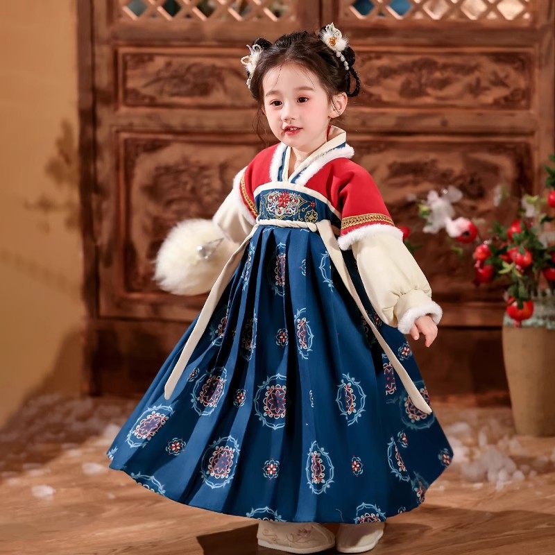 新款小女孩古风女童汉服冬装加绒国风襦裙加绒加厚套装儿童拜年服,淘宝优惠券,粉丝福利购,淘宝优惠卷