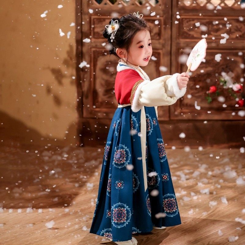 新款小女孩古风女童汉服冬装加绒国风襦裙加绒加厚套装儿童拜年服,淘宝优惠券,粉丝福利购,淘宝优惠卷