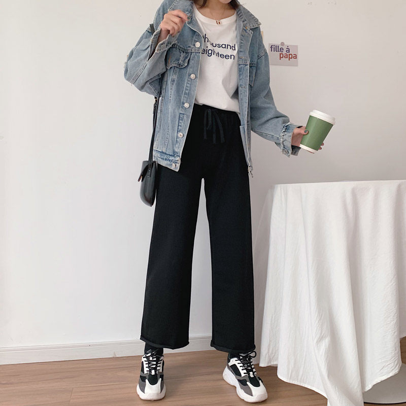 灰色阔腿裤夏季纯棉宽松直筒运动裤 黛沿休闲裤