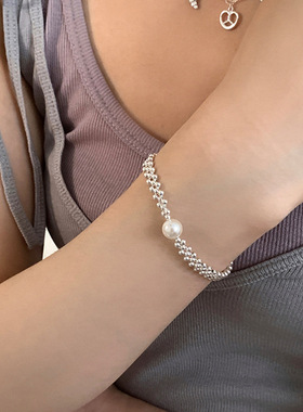 重工小圆珠编织珍珠手链女小众设计感个性独特时尚百搭手环手饰