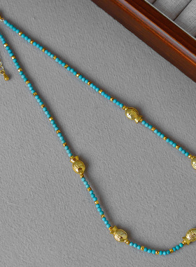 小锦鲤串珠项链轻奢高级感克莱因蓝新中式简约串珠项链