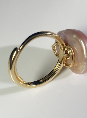 【真珍珠】天然异形粉色巴洛克珍珠戒指铜镀18k真金小众设计简约