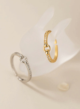 闪钻圆形几何戒指女日韩风轻奢小众高级感指环开口气质百搭食指戒