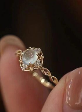 高级浪漫月光石开口戒指女甜美编织镂空指环热卖新款欧美