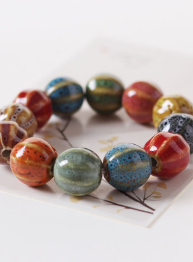 景德镇陶瓷饰品新款时尚花釉珠子手链多色休闲民族风学生手链