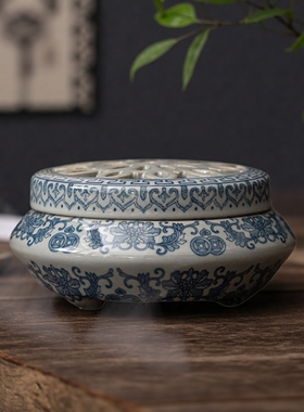 古陶泥青花香炉摆件室内陶熏香炉