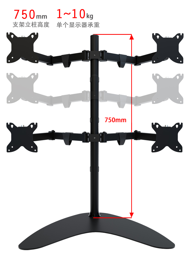 定制32寸四屏双屏六屏显示器支架三屏多屏电脑支架挂架多功能旋转-图1