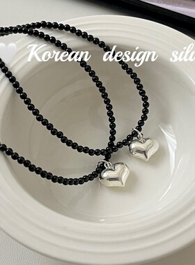 韩国ins慵懒风氛围感银饰品925银爱心黑玛瑙项链高级感小众女1279