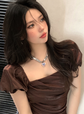 原创设计蓝钻爱心项链女