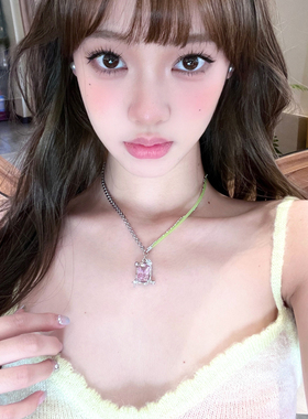 多巴胺粉色宝石项链锁骨链女