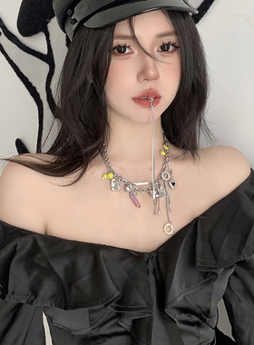 撞色多巴胺多元素设计感项链女