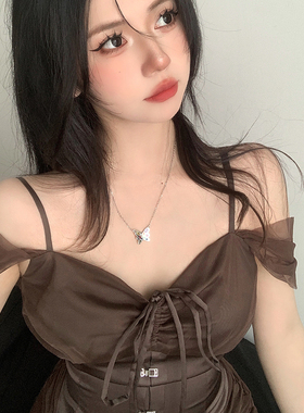 甜酷少女彩色闪钻蝴蝶项链女