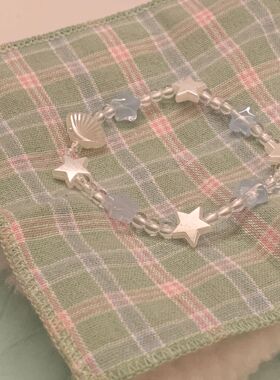 【7柒seven】海边的星星蓝白贝壳五角星手链夏日度假风串珠手链女